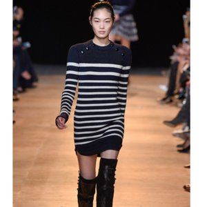 Isabel Marant Haeza Striped Merino Sweater Knit Dress Runway Navy White Size 38
